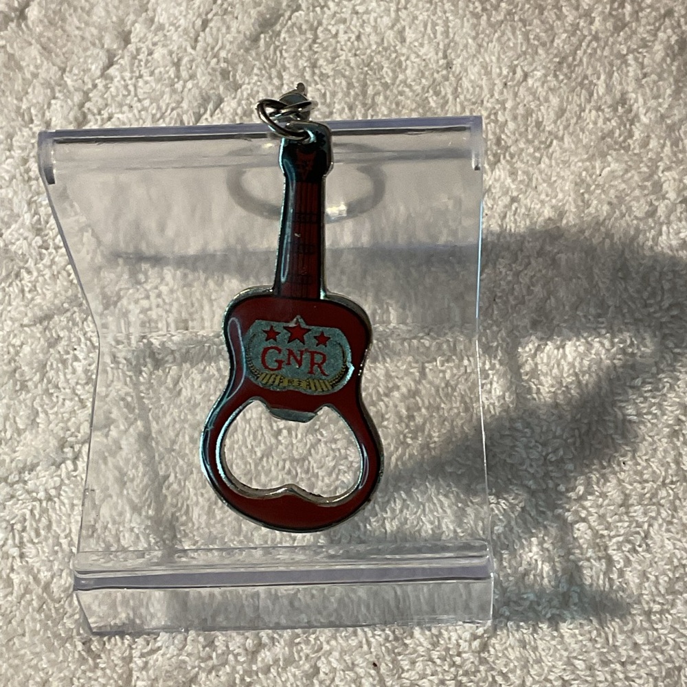 Hardrock Cafe Guitar Shaped Bottle Opener & Key chain holder- Red and Silver 3"